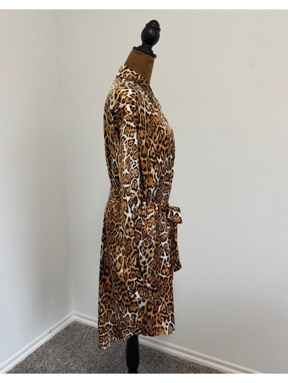 Boston Proper Long Sleeve Button Front Satin Animal Print Shirt Dress Size M - Picture 2 of 10